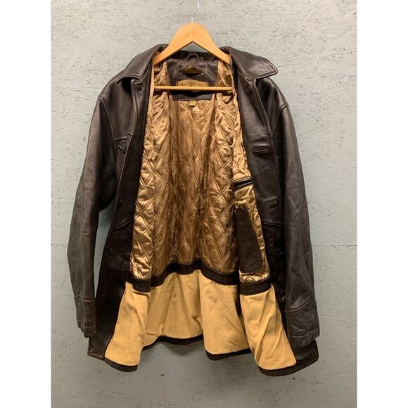 Marc New York Andrew Marc Leather Jacket‎ Mens Large Brown Lined Button Front - Picture 2 of 12